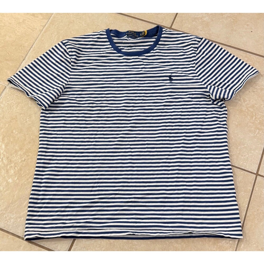 Polo Ralph Lauren Blue & White Striped T-Shirt Custom Slim Fit